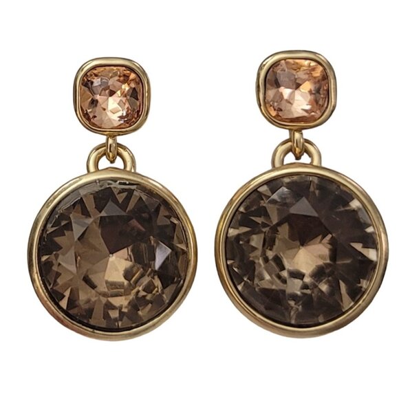 Banana Republic Matte Gold Tone Smoky, Champagne Rhinestone Post Earrings, K465 - Picture 1 of 7